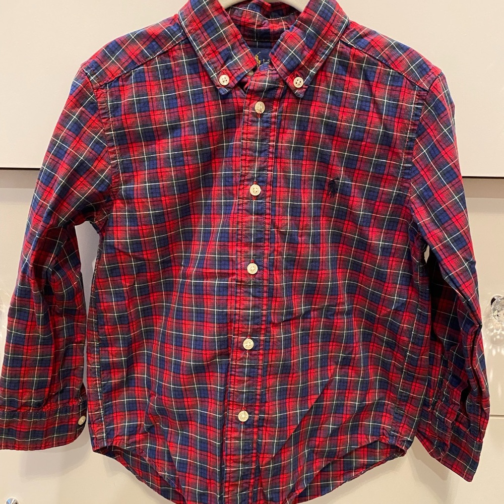 Ralph Lauren Boy’s Button Down Plaid Shirt, Size 5. Used, like new.